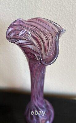 Beautiful MCM Murano Glass Hand-Blown Lavender Swung Vase. Signed 15 1/2