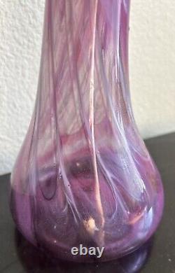 Beautiful MCM Murano Glass Hand-Blown Lavender Swung Vase. Signed 15 1/2