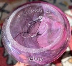 Beautiful MCM Murano Glass Hand-Blown Lavender Swung Vase. Signed 15 1/2