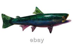 Beautiful Michael Hopko Rainbow Trout- Hand Blown Glass 16 Murano Style Signed