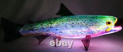 Beautiful Michael Hopko Rainbow Trout- Hand Blown Glass 16 Murano Style Signed