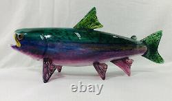 Beautiful Michael Hopko Rainbow Trout- Hand Blown Glass 16 Murano Style Signed