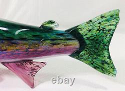 Beautiful Michael Hopko Rainbow Trout- Hand Blown Glass 16 Murano Style Signed