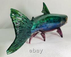 Beautiful Michael Hopko Rainbow Trout- Hand Blown Glass 16 Murano Style Signed