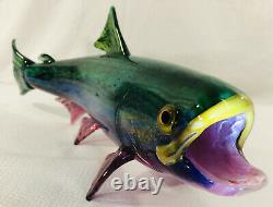 Beautiful Michael Hopko Rainbow Trout- Hand Blown Glass 16 Murano Style Signed