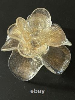Beautiful Murano Gold Aventurine Hand Blown Tapered Flower shaped Candleholder