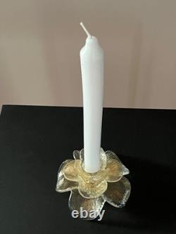Beautiful Murano Gold Aventurine Hand Blown Tapered Flower shaped Candleholder