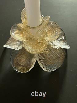 Beautiful Murano Gold Aventurine Hand Blown Tapered Flower shaped Candleholder