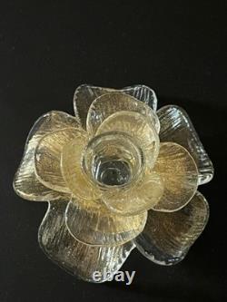 Beautiful Murano Gold Aventurine Hand Blown Tapered Flower shaped Candleholder