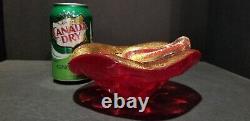 Beautiful Murano Red Bowl / Dish with Pestle Heavy layer of crackled gold