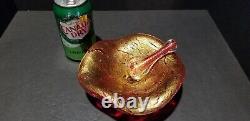 Beautiful Murano Red Bowl / Dish with Pestle Heavy layer of crackled gold