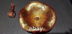 Beautiful Murano Red Bowl / Dish with Pestle Heavy layer of crackled gold