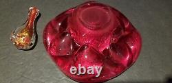 Beautiful Murano Red Bowl / Dish with Pestle Heavy layer of crackled gold