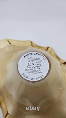 Beautiful Murano White Cristal Hand Blown 10 Amber Art Glass Bowl/Dish Italian