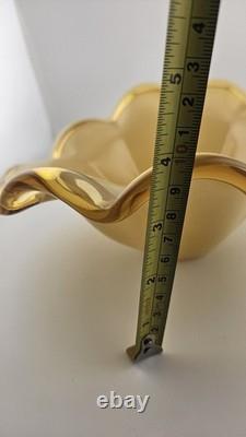 Beautiful Murano White Cristal Hand Blown 10 Amber Art Glass Bowl/Dish Italian