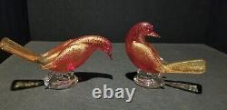 Beautiful Pair of Archimede Seguso Murano birds. Heavily infused with gold fleck