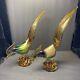 Beautiful RARE Murano Illustrious Art Glass Pheasant Pair With Heavy Swirl Base