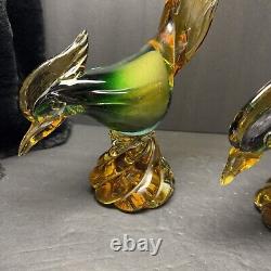 Beautiful RARE Murano Illustrious Art Glass Pheasant Pair With Heavy Swirl Base