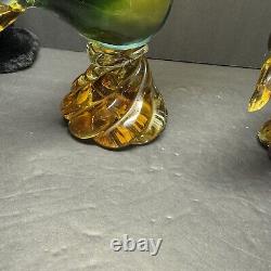 Beautiful RARE Murano Illustrious Art Glass Pheasant Pair With Heavy Swirl Base