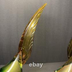 Beautiful RARE Murano Illustrious Art Glass Pheasant Pair With Heavy Swirl Base