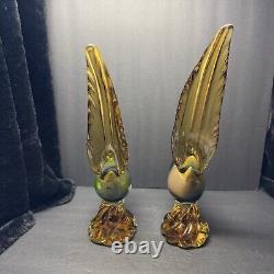 Beautiful RARE Murano Illustrious Art Glass Pheasant Pair With Heavy Swirl Base