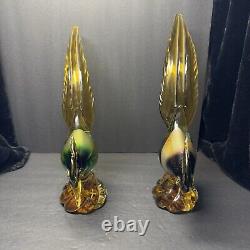 Beautiful RARE Murano Illustrious Art Glass Pheasant Pair With Heavy Swirl Base