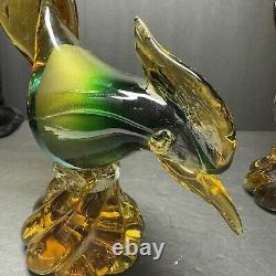 Beautiful RARE Murano Illustrious Art Glass Pheasant Pair With Heavy Swirl Base