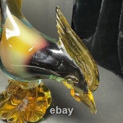 Beautiful RARE Murano Illustrious Art Glass Pheasant Pair With Heavy Swirl Base