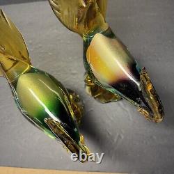 Beautiful RARE Murano Illustrious Art Glass Pheasant Pair With Heavy Swirl Base