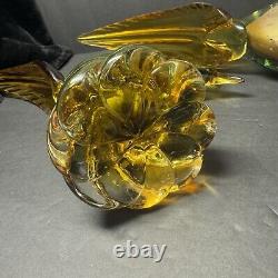 Beautiful RARE Murano Illustrious Art Glass Pheasant Pair With Heavy Swirl Base