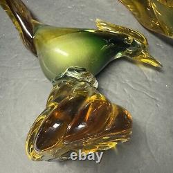 Beautiful RARE Murano Illustrious Art Glass Pheasant Pair With Heavy Swirl Base