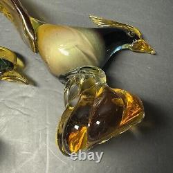 Beautiful RARE Murano Illustrious Art Glass Pheasant Pair With Heavy Swirl Base