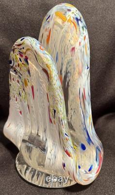 Beautiful RARE VTG MCM Murano Art Glass Hand Blown White with Colorful Confetti