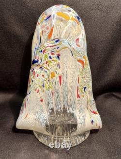 Beautiful RARE VTG MCM Murano Art Glass Hand Blown White with Colorful Confetti