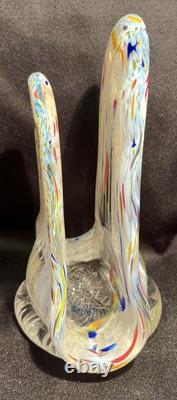 Beautiful RARE VTG MCM Murano Art Glass Hand Blown White with Colorful Confetti
