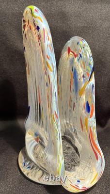 Beautiful RARE VTG MCM Murano Art Glass Hand Blown White with Colorful Confetti