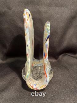 Beautiful RARE VTG MCM Murano Art Glass Hand Blown White with Colorful Confetti