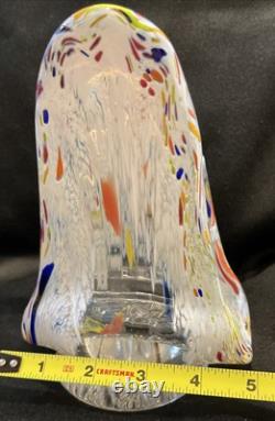 Beautiful RARE VTG MCM Murano Art Glass Hand Blown White with Colorful Confetti