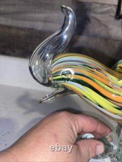 Beautiful Vintage Hand Blown Murano-Style Glass Rooster Figure 14 Inches Tall