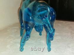 Big Murano Cobalt Ice Blue Art Glass Bull Figurine Fighting