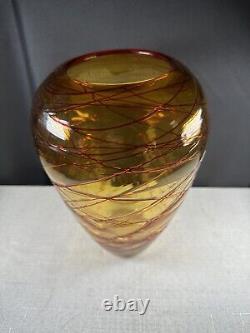 Blown Glass By Fulvio Bianconi for Venini 1970s Gold Vase Red Applied Threads