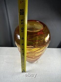 Blown Glass By Fulvio Bianconi for Venini 1970s Gold Vase Red Applied Threads