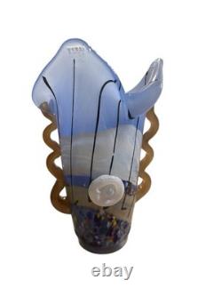 Blue Confetti Hand Blown Murano Style Vase