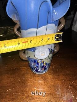 Blue Confetti Hand Blown Murano Style Vase