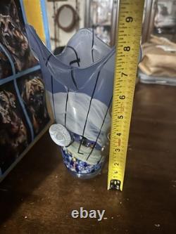 Blue Confetti Hand Blown Murano Style Vase