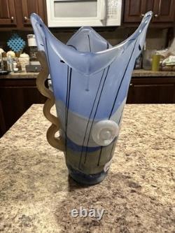 Blue Confetti Hand Blown Murano Style Vase