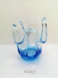 Blue Small Vase Murano Original Hand Blown Glass Handmade Home Decoration Art