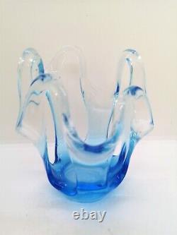 Blue Small Vase Murano Original Hand Blown Glass Handmade Home Decoration Art