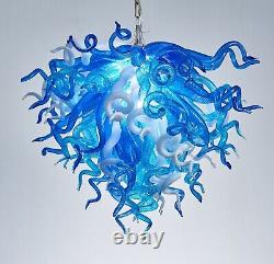 Blue and White Unique Hand Blown Murano Glass Chandelier Light Fixture 28 High