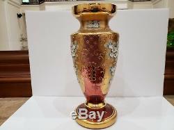 Bohemian Venetian Murano RUBY Vases Hand Painted Floral Enamel Gold 12